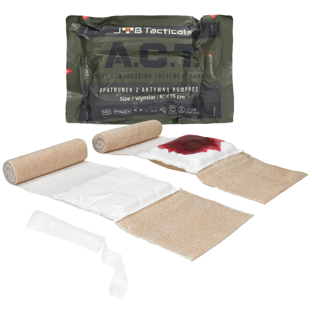 JB Tacticals ACT Bandage™ 15 cm Aktīvās Kompresijas Pārsējs ar Brūces Tamponādes Moduli