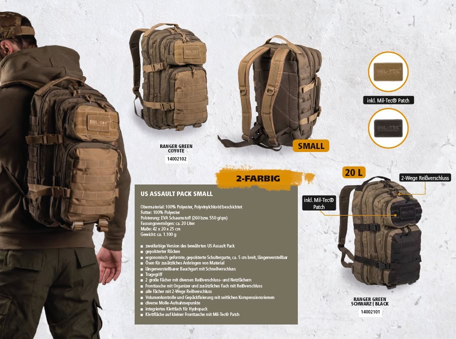 Mugursoma US Assault Pack Small, Ranger green/ Coyote — Mil-Tec — attēls 2